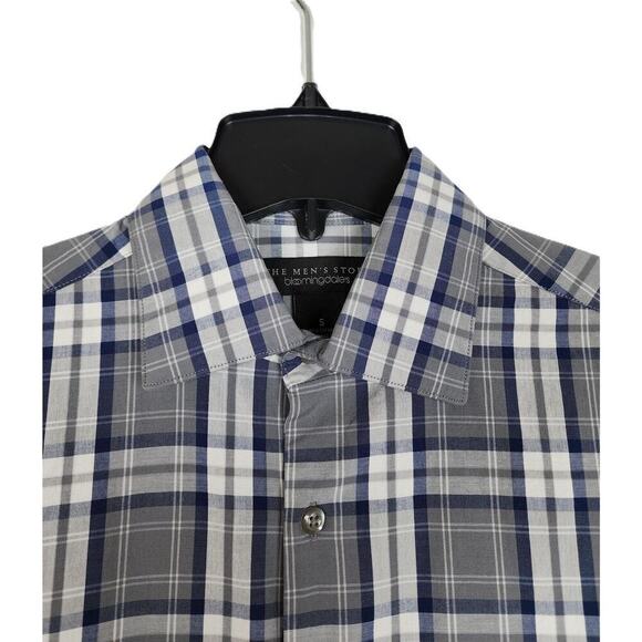 The Men's Store Classic-Fit Cotton Stretch Button-Down Grey/Blue Plaid Small NWT - Picture 3 of 4